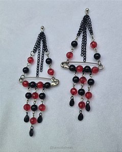 BRINCO LUSTRE BOLINHAS PRETAS E VERMELHAS - AC075