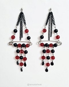 BRINCO LUSTRE BOLINHAS PRETAS E VERMELHAS - AC075