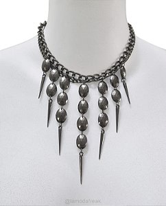 COLAR GLAM SPIKE - CHATONS REDONDOS E SPIKES GRAFITE - AC274