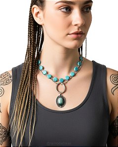 COLAR TURQUESA E PINGENTE - AC338