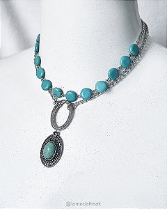 COLAR TURQUESA E PINGENTE - AC338