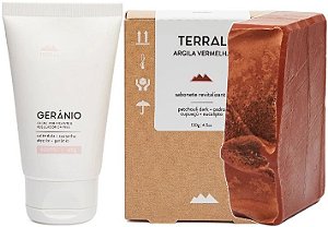 Terral Natural Kit Pele Mista - Creme Facial Gerânio + Sabonete Argila Vermelha e Patchouli Dark