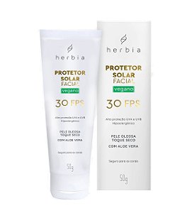 Herbia Protetor Solar Facial Natural e Vegano Para Pele Oleosa FPS 30 UVA/UVB 50g