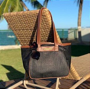 Bolsa de Praia Preta de Tela Vazada