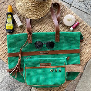 Kit Bolsa de Praia  Barca e Necessaire em Tela Verde