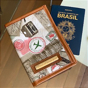 Porta passaporte estampa viagem