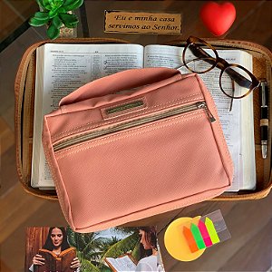 Bolsa para bíblia couro ecológico rosa blush