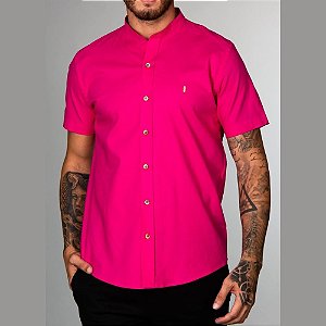 Camisa Red Feather Gola Padre MC Linho Rosa