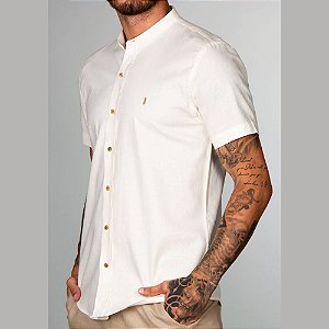 Camisa Red Feather Gola Padre MC Linho Off White