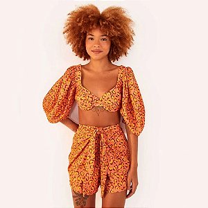 Short Farm Pareo Aquarela Onça