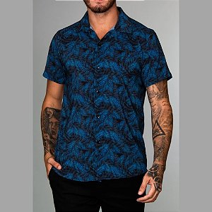 Camisa Casual Red Feather Folhagem Deep Blue