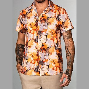 Camisa Casual Red Feather Orange Abstract Flowers