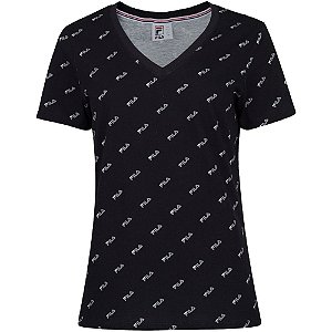 Camiseta Fila Full Print Feminina Preta