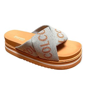 Sandália Flatform Colcci Maitê Trançado Tecido Bege Copola