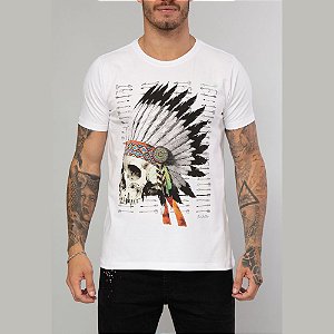 Camiseta Red Feather Headdress Skull Branca