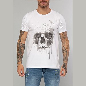 Camiseta Red Feather Dripping Skull Branca