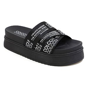 Sandália Colcci Maitê Flatform Tiras Logo Preto