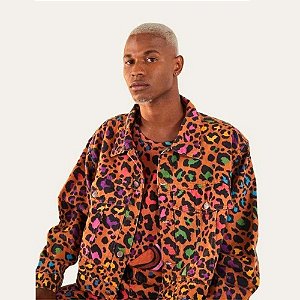 Jaqueta Farm Sarja Estampada Onça Rainbow