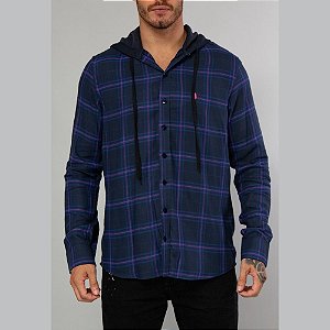 Camisa Red Feater Hood Chess Madras Blue and Pink