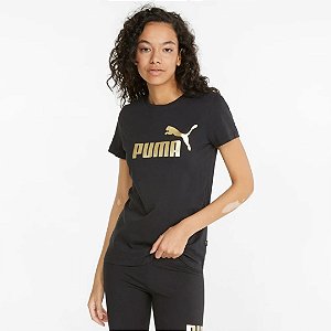 Camiseta Puma Essentials Metallic Logo Tee Feminina Preto