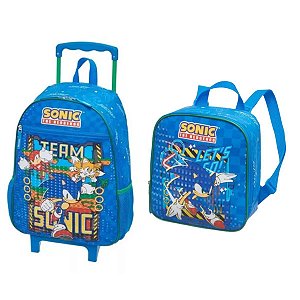 Mochila Carrinho e Lancheira Sonic Squad