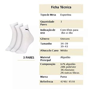 Meia Puma Cano Médio Kit C/3 39 ao 43