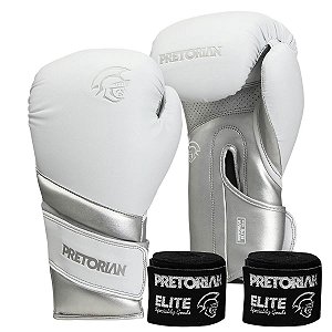 Kit Pretorian Boxe Muay Thai Elite Luva e Bandagem Cinza Cla