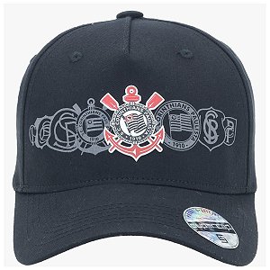 Boné Corinthians Silk Frontal Preto Supercap Símbolos
