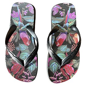 Chinelo Farm Tropical Feminino Preto Lilás