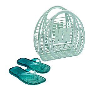 Kit Sandália Melissa Beachwear Bolsa Praia AD Verde Azul