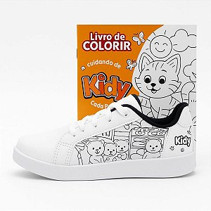 Tênis Kidy Hype Infantil Branco Preto C/ Caderno Para Color