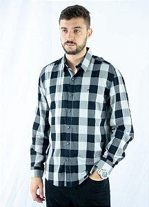 CAMISA ELLUS QUADRICULADA LOGO ASA PRETO E CINZA