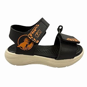 Sandália Kidy Fly Dino Baby Preto Bege Laranja + Boia Praia