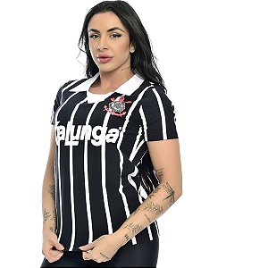 Camisa Polo Retrô Corinthians Kalunga Feminina Preto