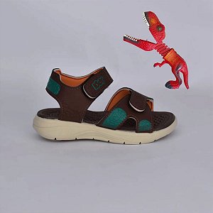Sandália Kidy Fly Dinossauros Baby Marrom Verde + Brinquedo