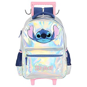 Mochila de Rodas Infantil De Rodinhas Stitch Luxcel Prata