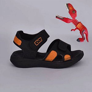 Sandália Kidy Fly Dinossauros Baby Preto Laranja + Brinquedo
