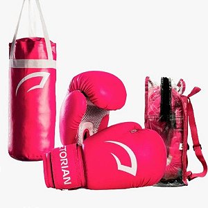 Kit Boxe Muay Thai Infantil Pretorian Rosa Branco