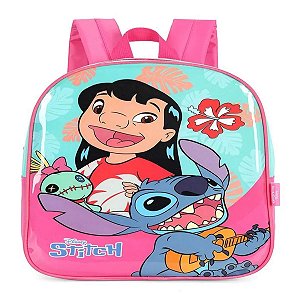 Mochila Infantil Lilo Stitch Aloha Escolar Luxcel Rosa