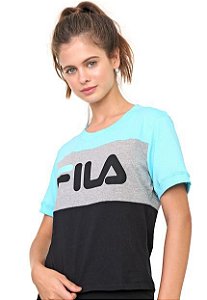 CAMISETA FILA MAYA FEMININA CINZA E AZUL