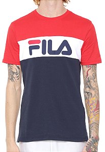 Camiseta Fila Letter Colors Masculina Vemelha e Marinho