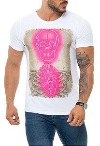 CAMISETA RED FEATHER SKULL AND HEART NEON MASCULINA