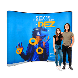 Painel Pantográfico PopUp Curvo 414x230cm PERSONALIZADO + Case.