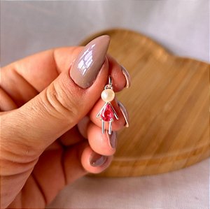 Pingente de Menina com Pérola e Rubi Rose