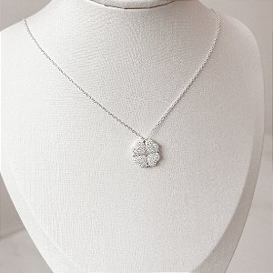 Colar corações trevo cravejado 40cm
