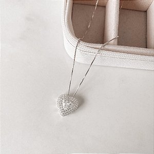 Colar coração cravejado detalhe zircônia coração 14mm 45cm