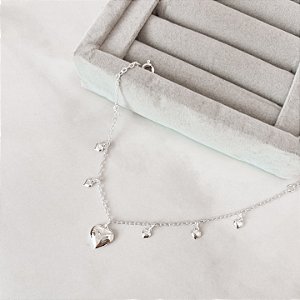 Pulseira pingentes coração 11mm e mini corações