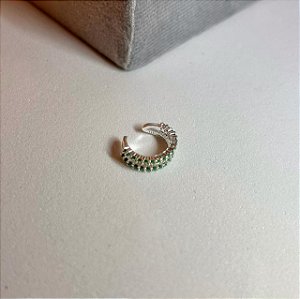 Piercing Fake 2 Aros Cravejado com Zircônias Verdes
