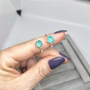 Anel Solitário com Zircônia Turmalina da Paraíba e Aro Vazado