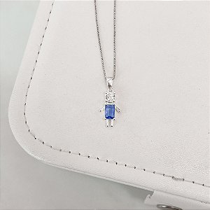 Colar pingente menino zircônia retangular azul 15mm 45cm